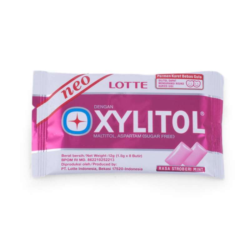 Jual LOTTE XYLITOL Strawberry Mint Chewing Gum Permen Karet Menthol
