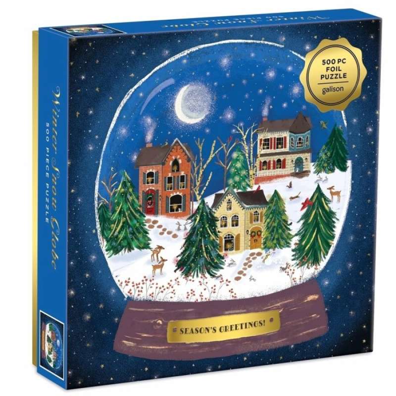 Promo Original Galison Jigsaw Puzzle Foil 500 Piece Winter Snow Globe