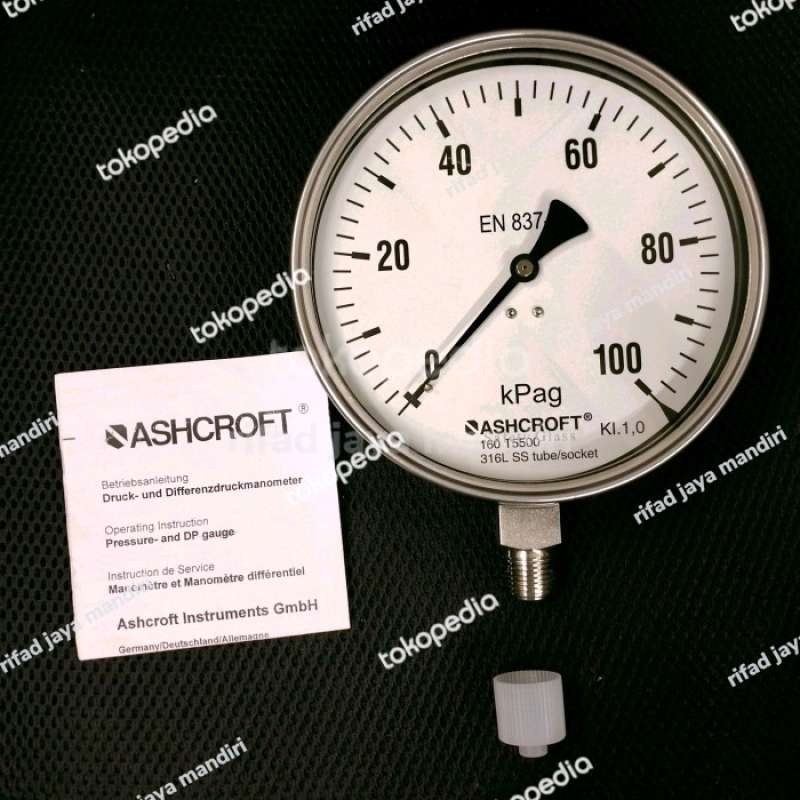 Promo Pressure gauge Ashcroft 100 KpaG size 6 inch full stainless