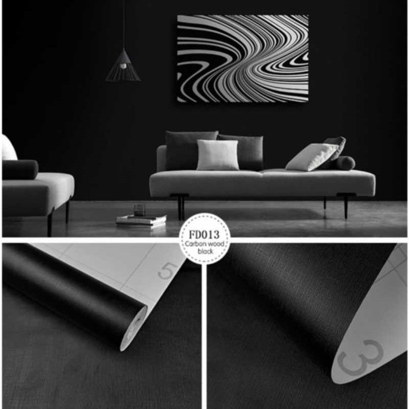 Promo Wallpaper Sticker Dinding Polos Hitam Berserat 10 m x 45 cm