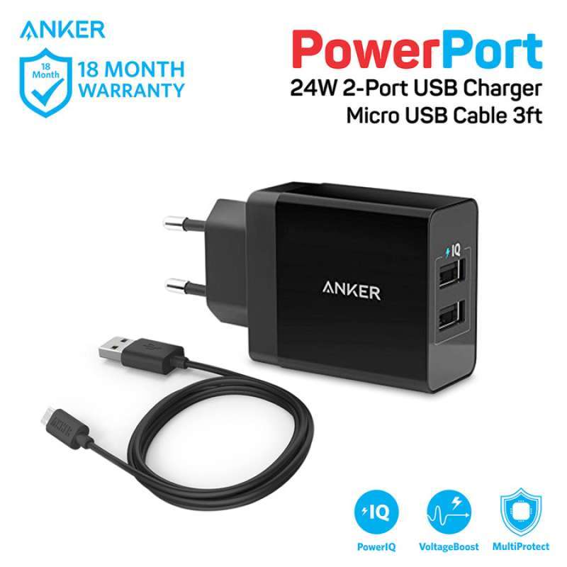 Promo Anker Powerport 2 Fast Charging Wall Charger Charge 2 Port Usb