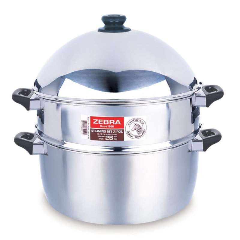 Promo Zebra Steamer Set 26 cm / Panci Kukus 164226 Silver Diskon 50
