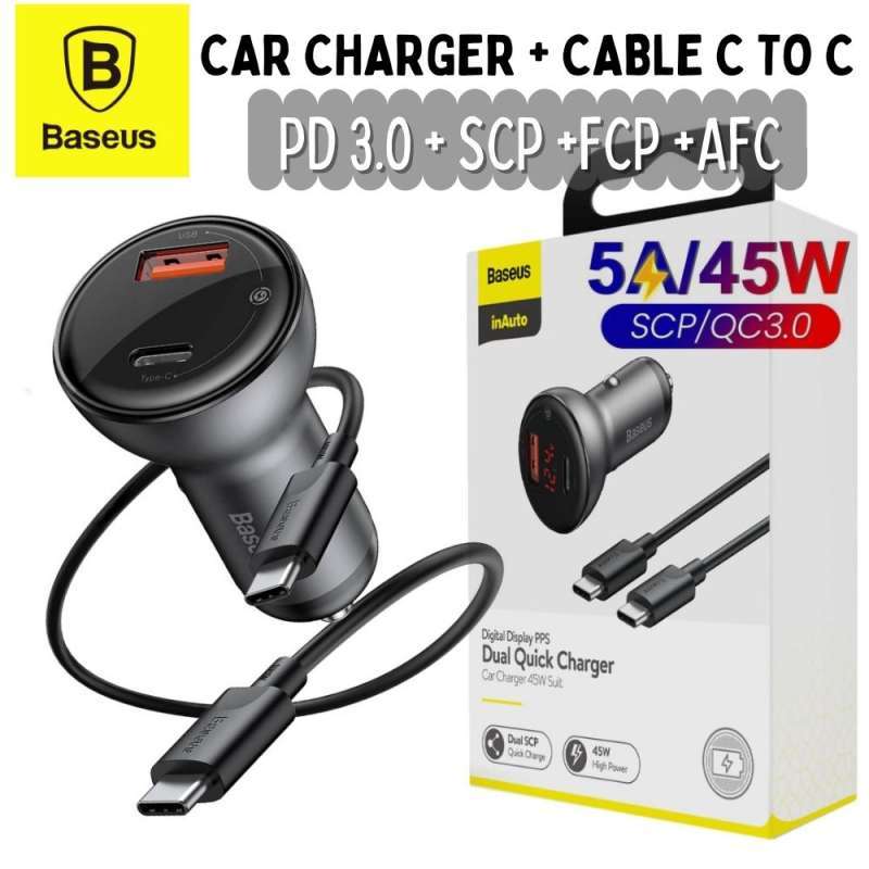 Jual Baseus Car Charger 45w Dual Port + Cable Type C 5a Suit Digital