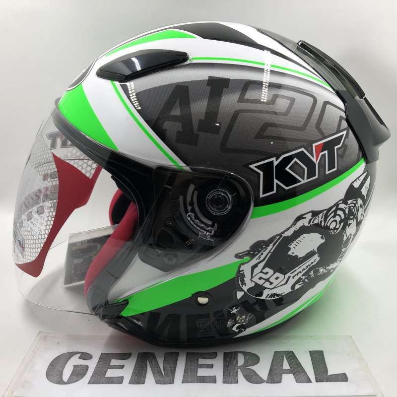 Jual Helm KYT DJ Maru World GP Ready White Green Fluo Putih Hijau
