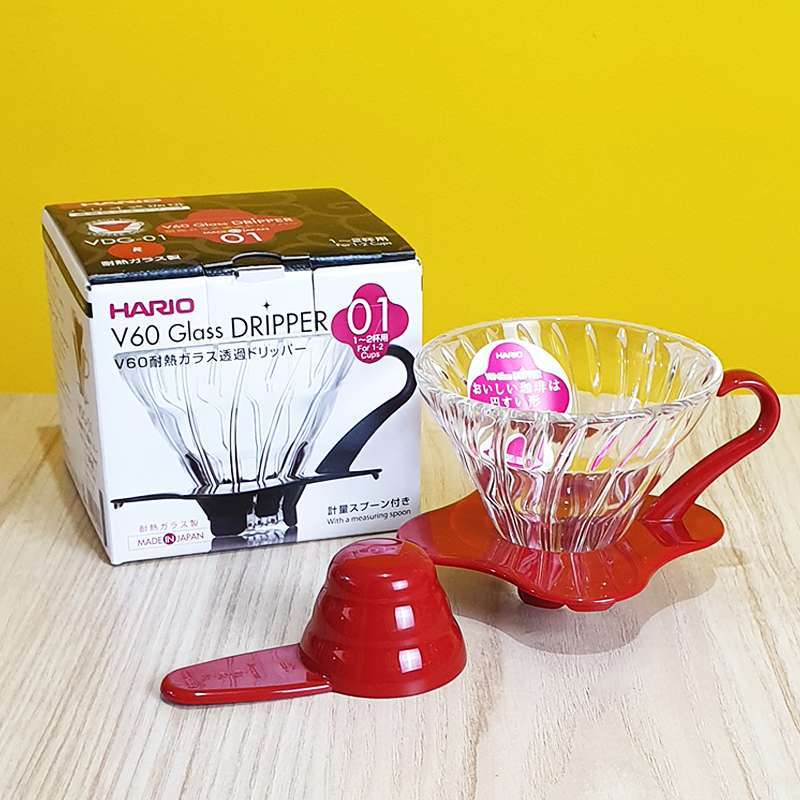 Jual Hario V60 Glass Dripper Set Kopi Drip Pour Over Coffee Kaca 01 Merah di Seller Runan Store