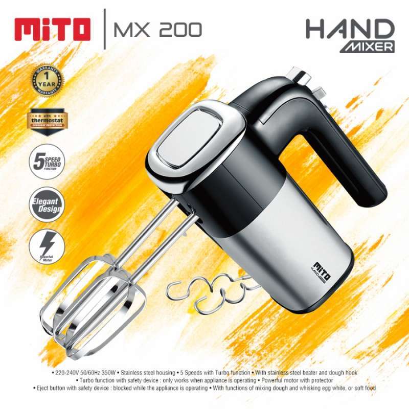 Promo MITO Hand Mixer MX 200 Pengaduk Adonan Kue Kecepatan Turbo Diskon