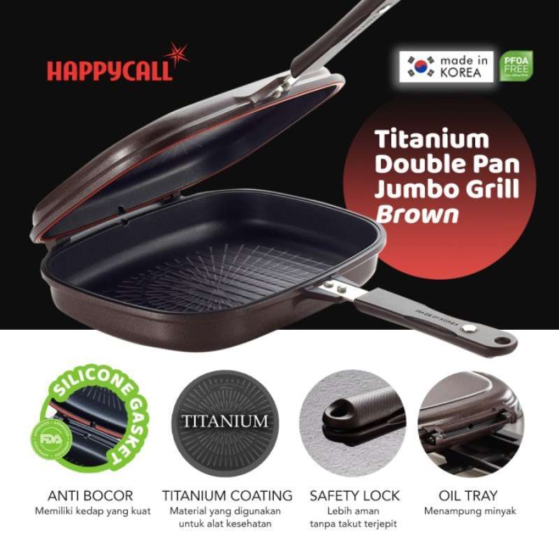 Promo Happycall Double Pan Titanium Jumbo Grill 30cm Brown Diskon 28