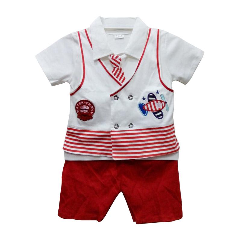 Jual STB Kids ST04 Stelan Baju Bayi Laki Laki - White Red 