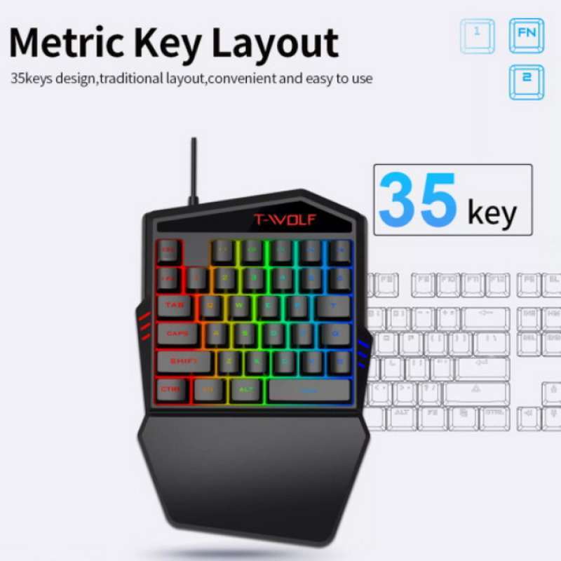 Jual T-WOLF T19 WIRED ONE-HANDED GAMING KEYBOARD 35 KEY COLORFUL RGB ...