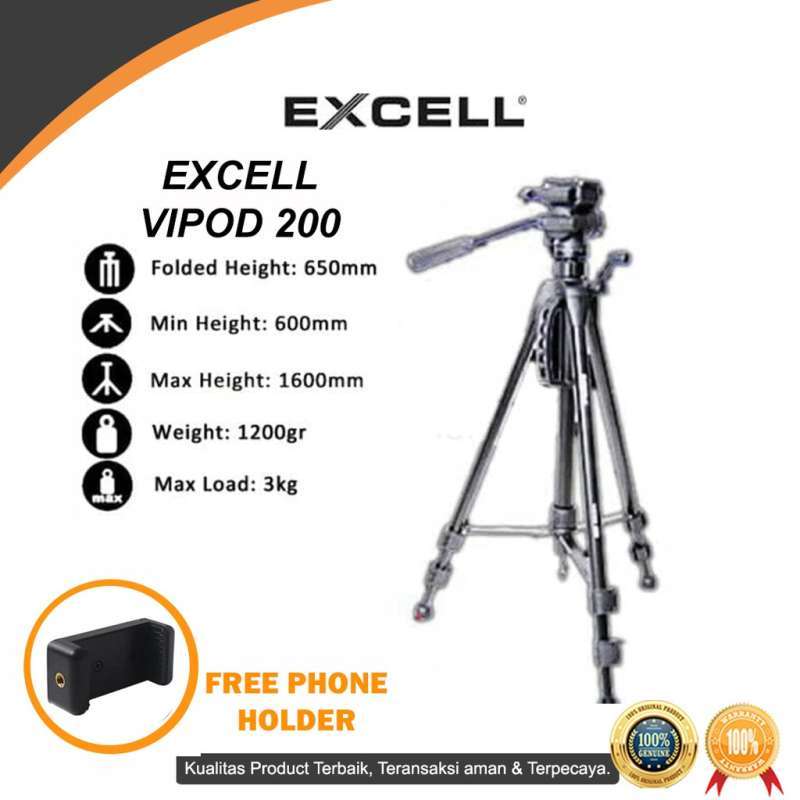 Jual Tripod Excell Vipod 200 Video Fluidhead DSLR Camera Handycam di