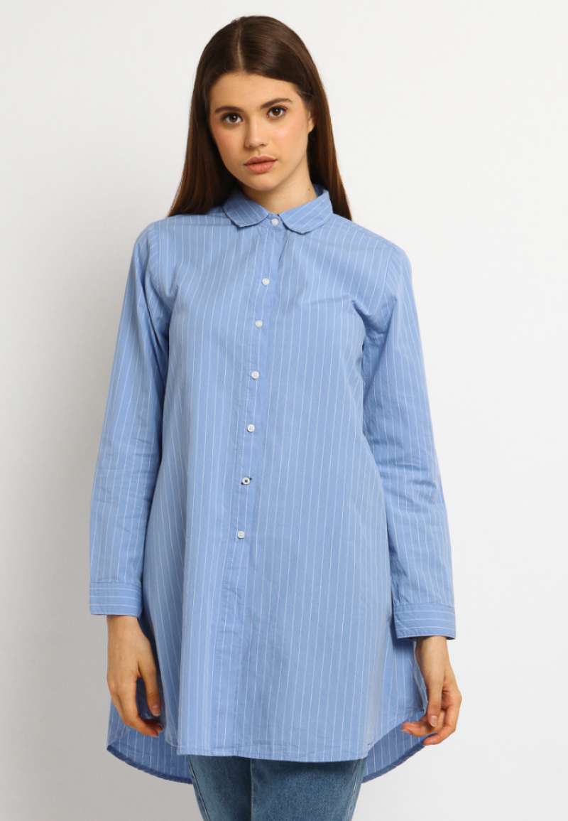 Kemeja Lengan Panjang Lily Stripe Navy Blue