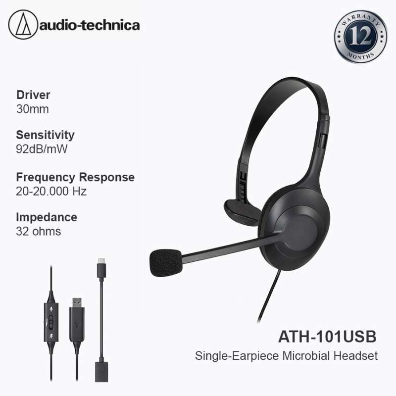 Promo AudioTechnica ATH101USB SingleEarpiece Microbial Headphone