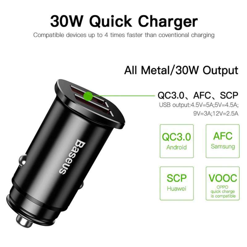 Jual Baseus Mini Car Charger Dual Port QC 3.0 AFC SCP 30W di Seller Artosseals Kapuk, Kota