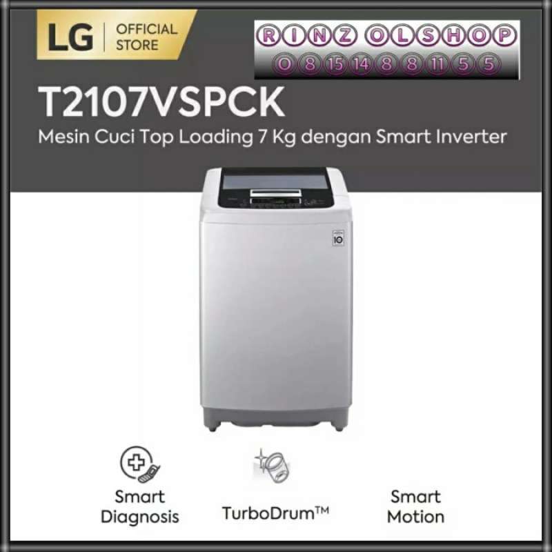 Jual MESIN CUCI LG T2107VSPCK TOP LOADING 7 KG SMART INVERTER TURBO