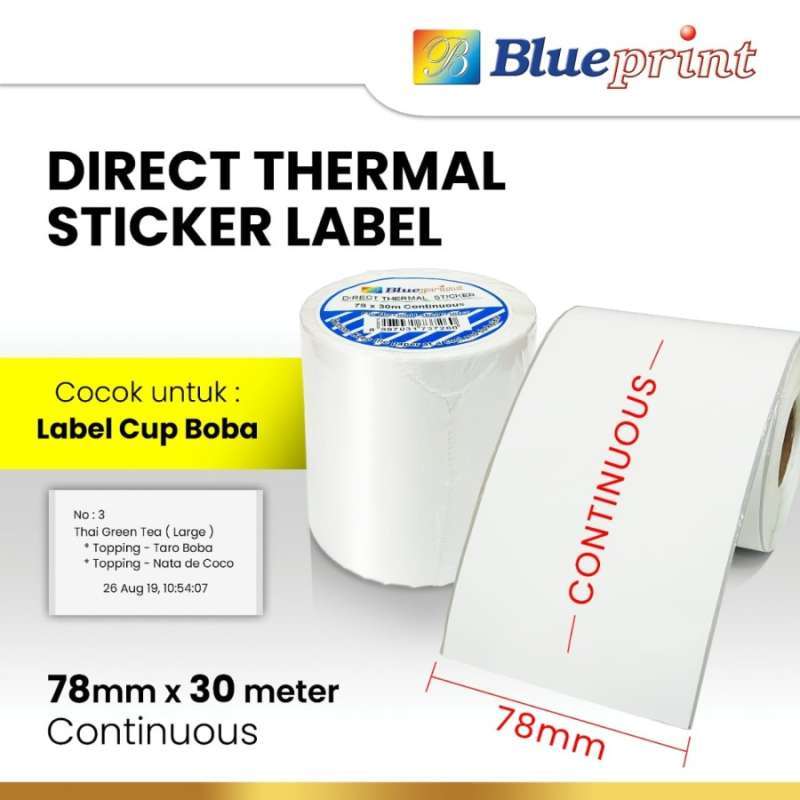 Jual Direct Thermal Sticker Label Continuous BLUEPRINT 78x30 meter di