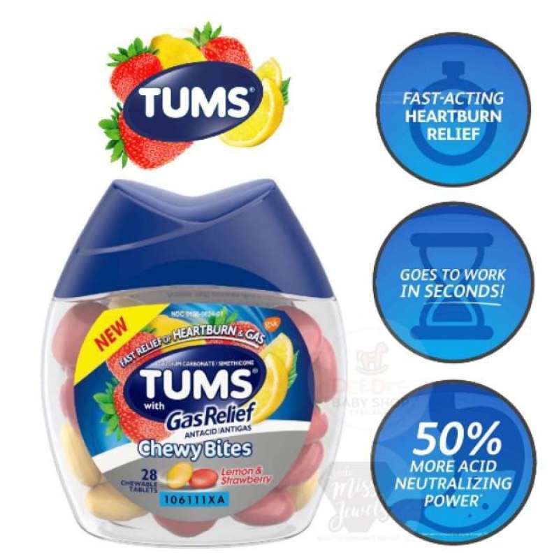 Jual TUMS Chewy Bites with Gas Relief Lemon & Strawberry 28ct