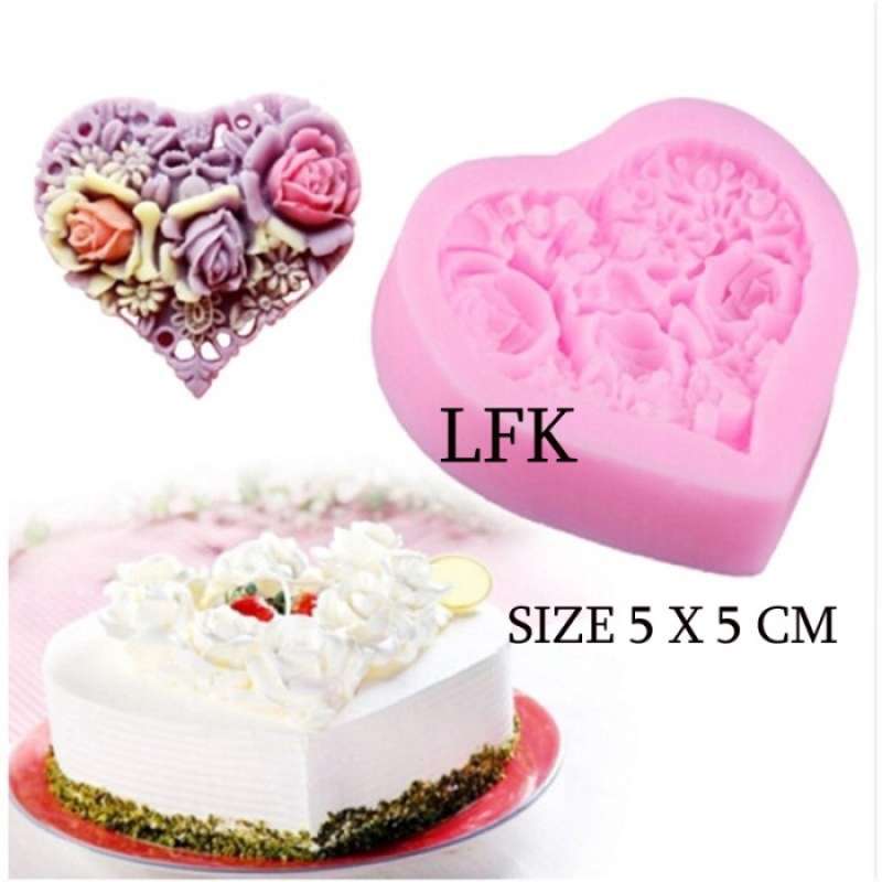 Jual SF 5CM SILIKON HATI ROSE MAWAR DEKORASI KUE CAKE FONDANT ICING