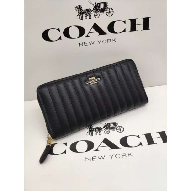 Promo COACH Accordion Zip Wallet With Linear Quilting Black Diskon 31