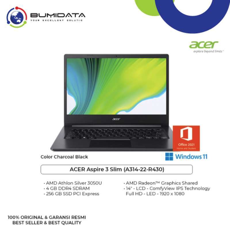 Jual ACER Aspire 3 A314 22 R430 AMD Athlon Silver 3050U 4GB 256GB W11 ...