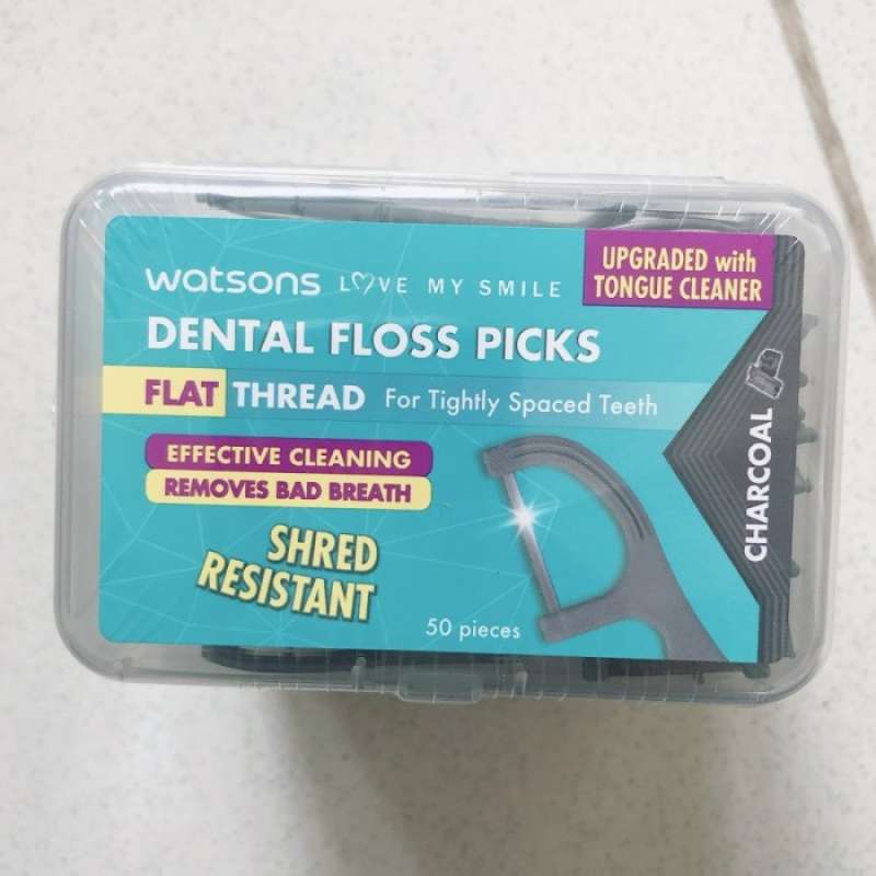 Jual Watsons Flat Thread Dental Floss Picks Charoal 50s Di Seller