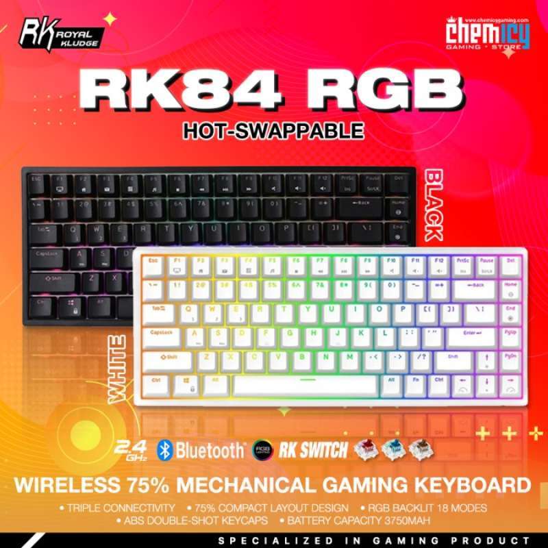 Promo Royal Kludge Rk84 75% Hotswap Rgb Wireless Mechanical Gaming