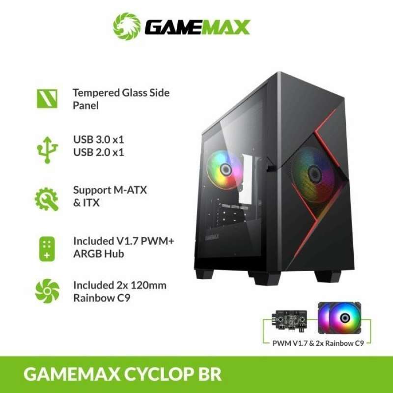 Jual Casing PC Gamemax Cyclops Black Red M-ATX with ARGB fan & PWM v1.7 ...