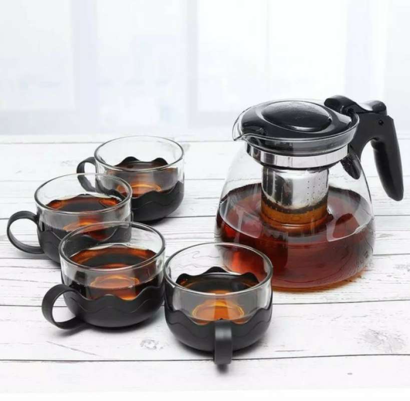 Jual Tea Pot Set 5 In 1 Tempat Kopi Minum Teh Teko Set Cangkir Kaca