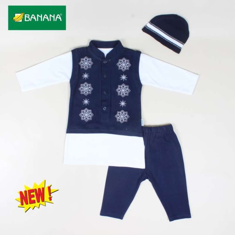 Promo Banana Koko Setelan Muslim Bayi Laki - Laki Putih Bordir Rompi