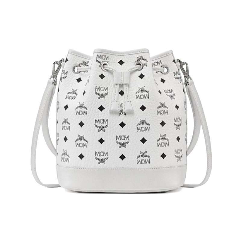 Promo MCM Medium Dessau Drawstring Bag in Visetos White Diskon 34 di