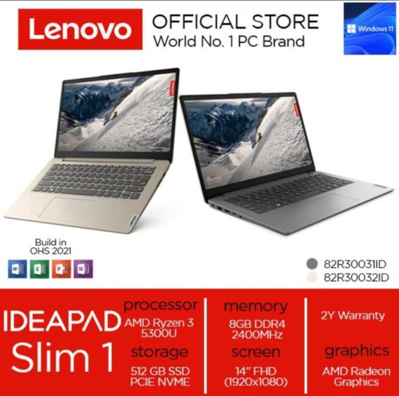Promo Lenovo Ideapad Slim 1 14ALC7 31ID32ID Ryzen 3 5300 8GB 512SSD VEGA6 Windows 11 OHS2021