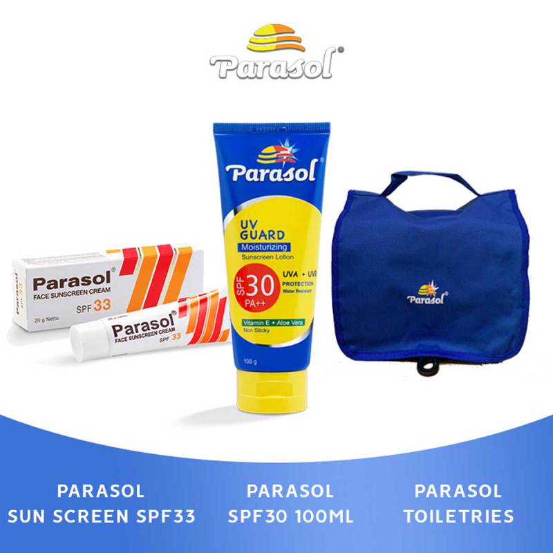 Jual Parasol Paket Sunscreen SPF33 + Parasol SPF 30 + Parasol Toiletries bag di Seller Surya
