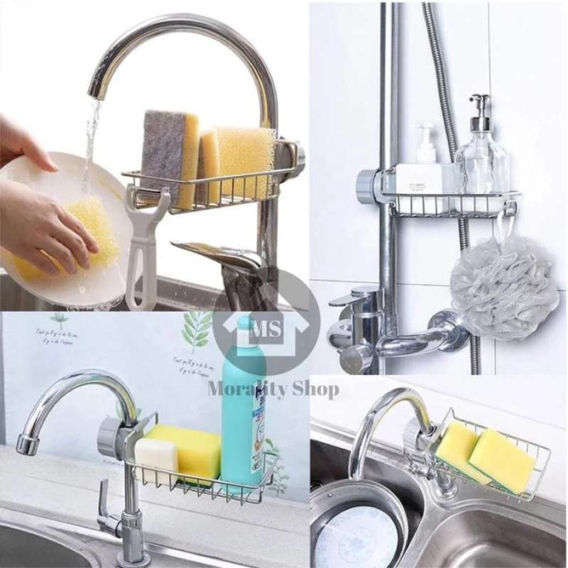 Promo Rak Stainless spoon spun Dapur sink-Tempat sabun utk tiang shower ...