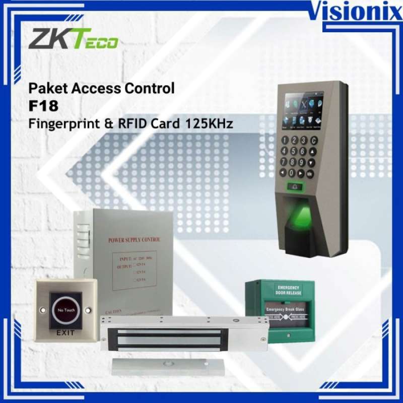 Jual Paket Access Door ZKTeco F18 Fingerprint RFID Access Control Multicolor di Seller Eudora