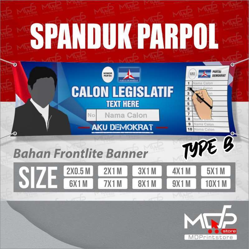 Jual SPANDUK 8X1 BANNER PARPOL PARTAI POLITIK KAMPANYE PEMILU DEMOKRAT