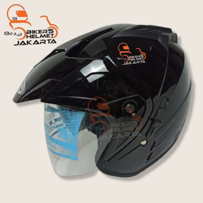 Promo DUKE HELM SOLID BLACK GLOSS DOUBLE VISOR DUA KACA HALF FACE MURAH