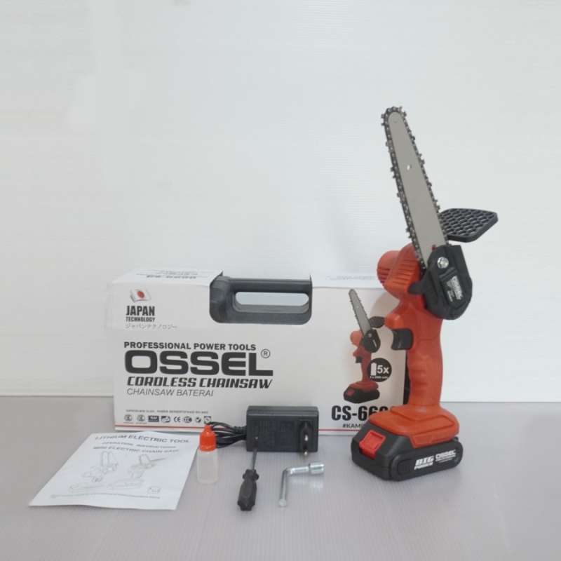Jual Cordless Chainsaw 6 inch Gergaji Rantai Pohon Kayu Baterai ossel