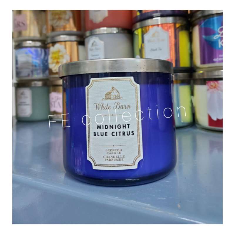 Jual THREE WICK SCENTED CANDLE WHITE BARN MIDNIGHT BLUE CITRUSS BBW di