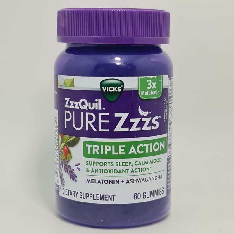 Promo (ORIGINAL) Vicks ZzzQuil Pure Triple Action Melatonin + Ashwagandha 60 Gummies Diskon 23
