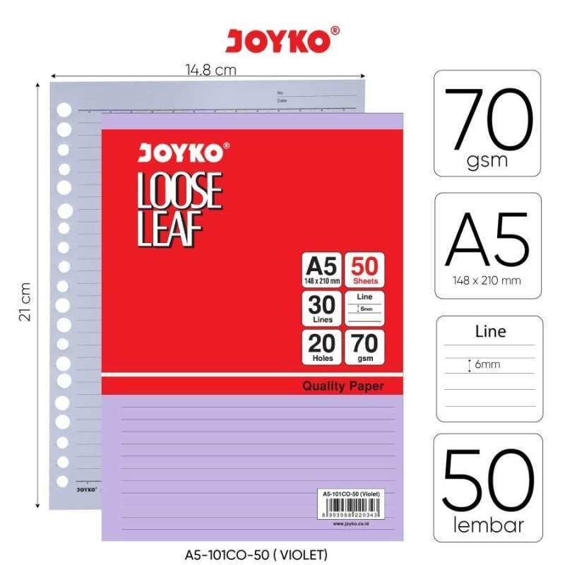 Jual Loose Leaf Color Isi Kertas File Binder Warna Joyko A5 50 Lembar