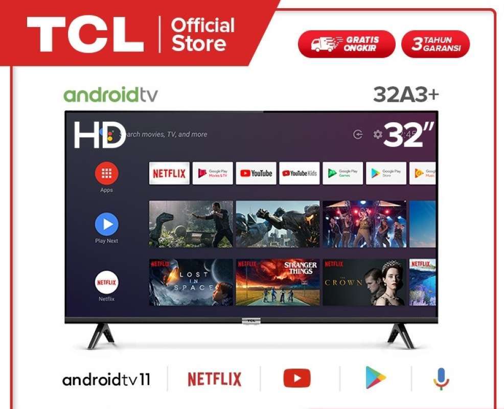 Jual Tcl 32 Inch Android Smart Led Tv Hd Google Ai & Dolby Audio L32a3 ...