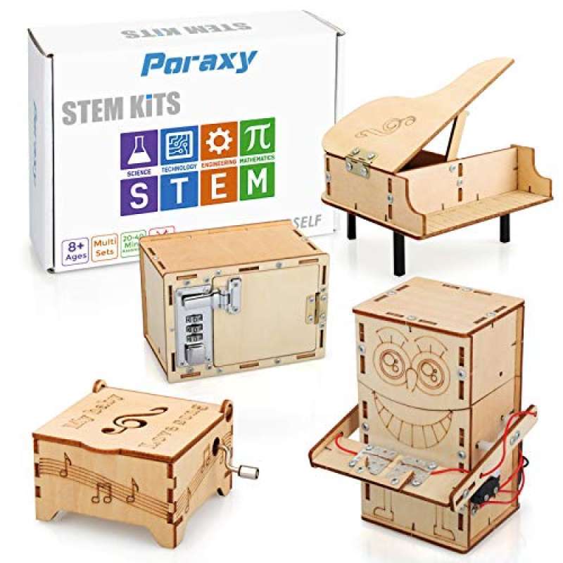 Jual 4 Set STEM Kit, Wooden Building Kits for Kids, Robot Piggy Bank ...