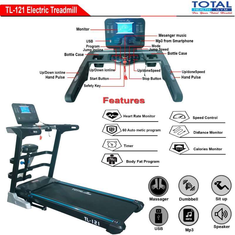 Promo Total Fitness - Treadmill Elektrik Multifungsi Tl 121 + Massager ...