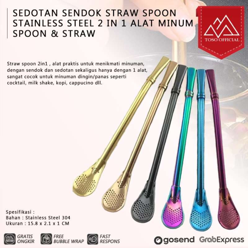 Jual Sedotan Sendok Straw Spoon Stainless 2in1 Alat Minum Spoon & Straw