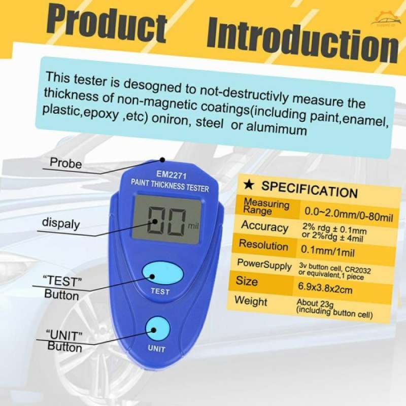 Promo ALAT UKUR KETEBALAN CAT MOBIL DIGITAL EM2271 COATING PAINT ...