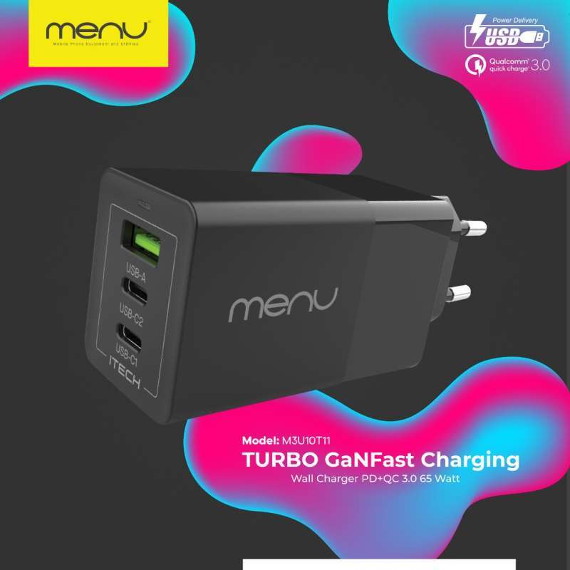Jual MENU Turbo GaNFast Charging Power Delivery + Quick Charge 3.0 65