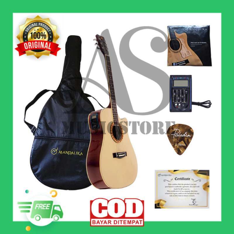 Promo FULLSET Gitar Akustik Listrik Tuner LC Prener Mandalika JW01 Natural Diskon 23 di Seller