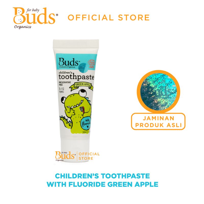 Jual Buds for Kids Children's Toothpaste with Fluoride Green Apple [3