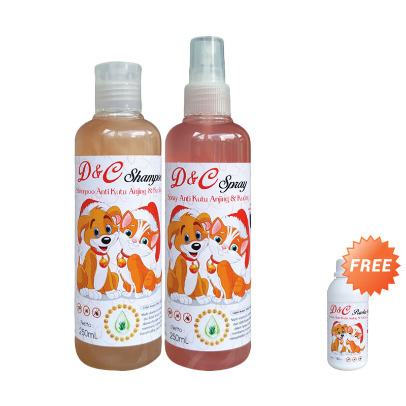 D&C Shampo & Spray Anti Kutu + Free Bedak Anti Kutu Anjing & Kucing [150