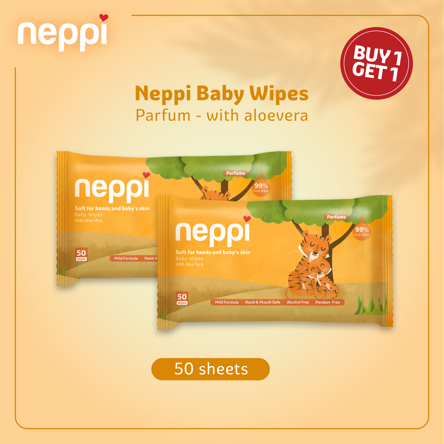 Jual [BUY 1 GET 1] Neppi Baby Wipes Parfume 50 Sheets di Seller