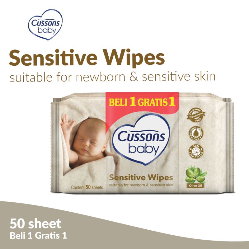 Jual Cussons Baby Sensitive Wipes Buy 1 get 1 Free 50 sheets di